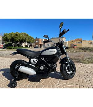 MOTO ELÉCTRICA NIÑOS Ducati Scrambler Style 12V, negra - IND21-ZTD307-NEGRO